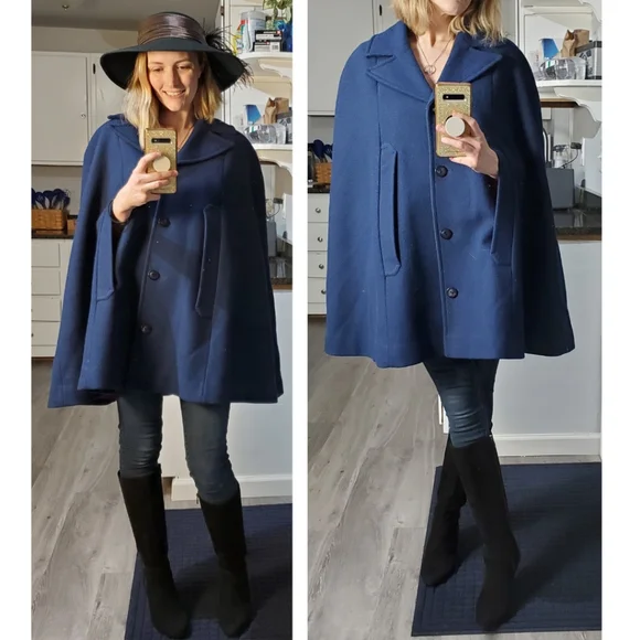 *RARE* Vintage 1970's Pendleton Navy Blue Virgin Wool Poncho Cape - Picture 8 of 8